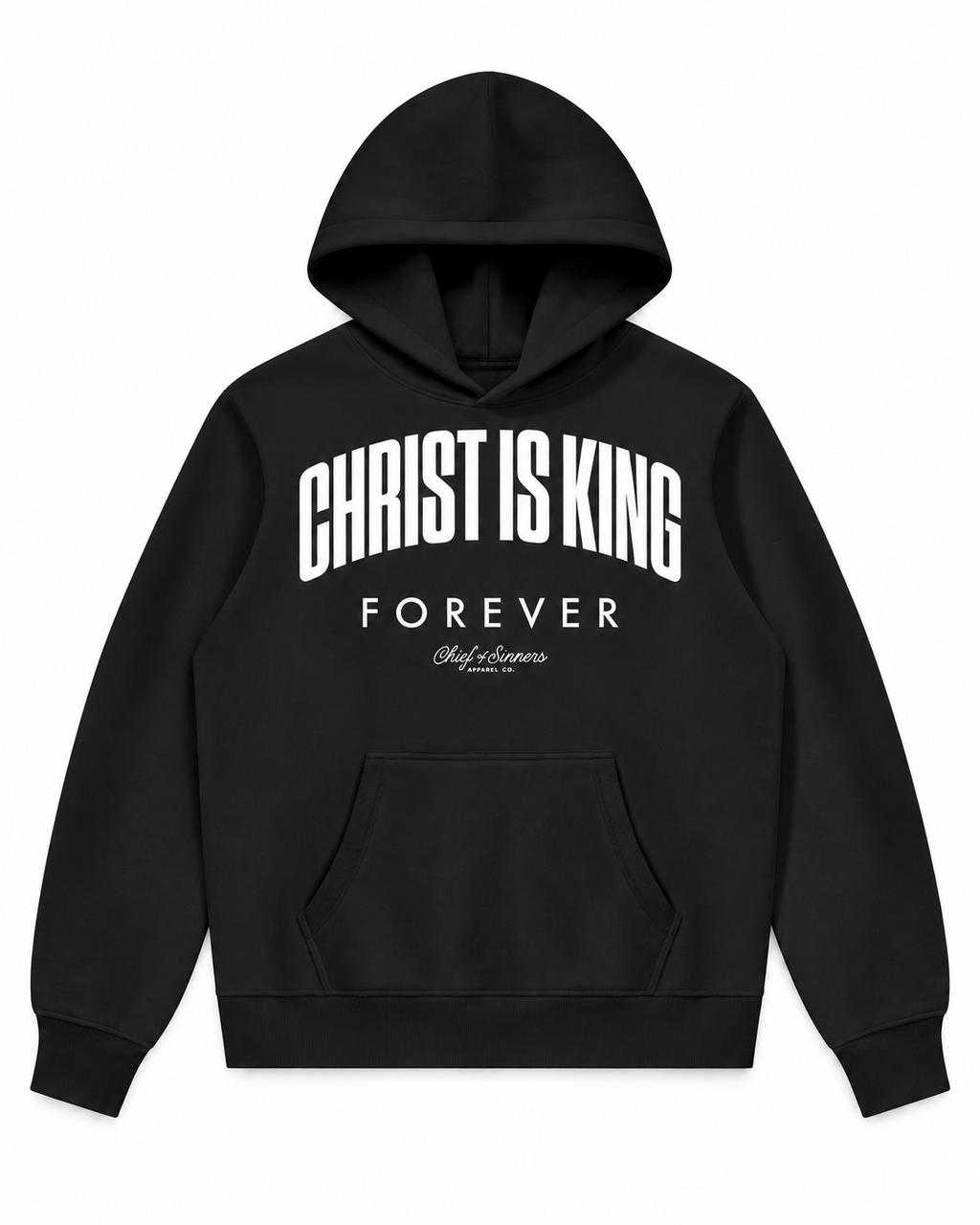 Chief Of Sinners Unisex Fleece Regular Shoulder Hoodie — Black hoodie, front flatlay