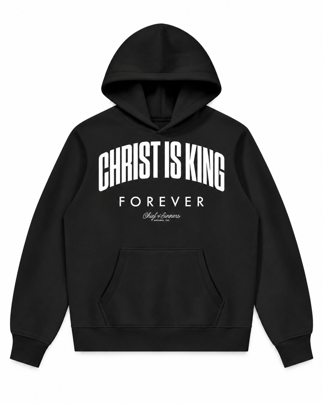 Chief Of Sinners Unisex Fleece Regular Shoulder Hoodie — Black hoodie, front flatlay