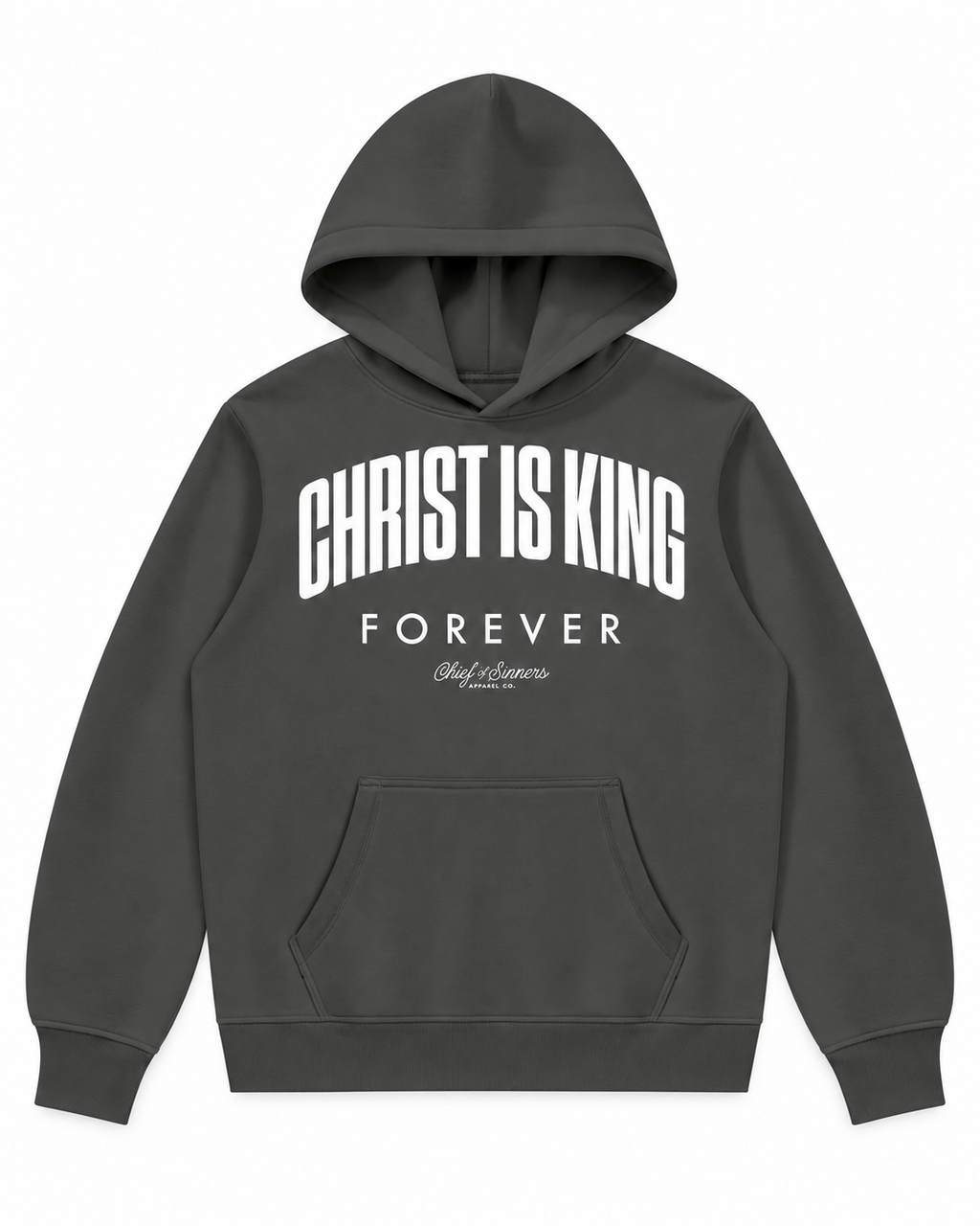 Chief Of Sinners Unisex Fleece Regular Shoulder Hoodie — Dark Gray hoodie, front flatlay