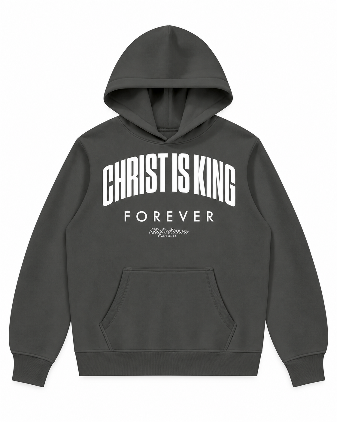 Chief Of Sinners Unisex Fleece Regular Shoulder Hoodie — Dark Gray hoodie, front flatlay