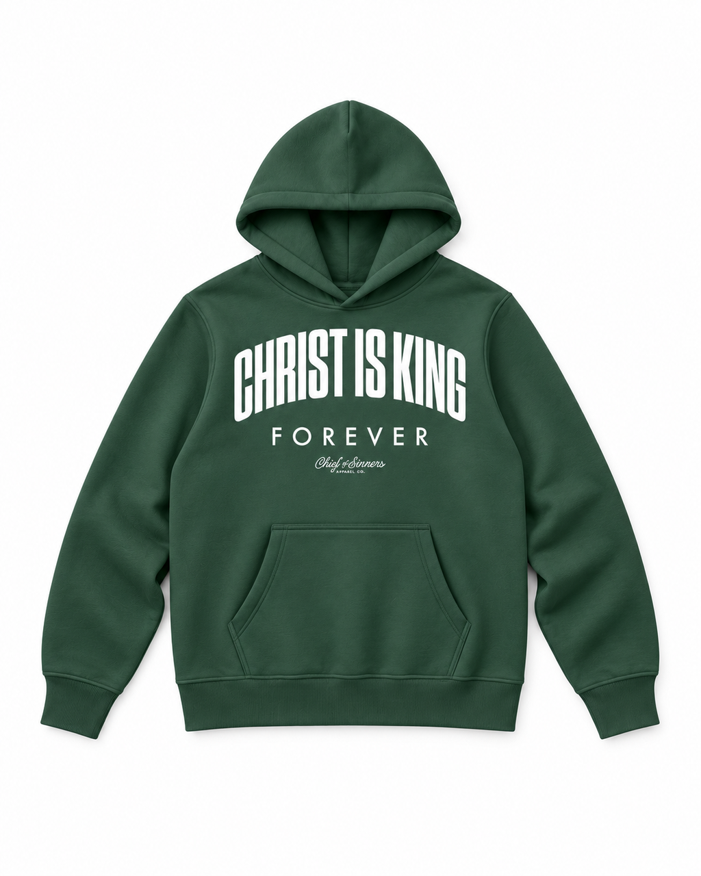 Chief Of Sinners Unisex Fleece Regular Shoulder Hoodie — Dark Green hoodie, front flatlay