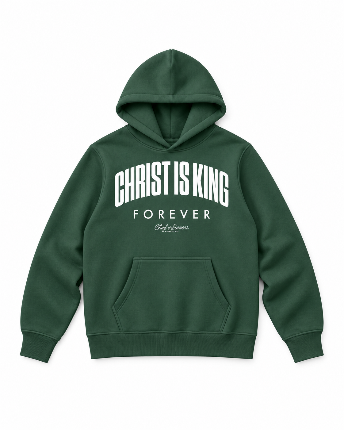 Chief Of Sinners Unisex Fleece Regular Shoulder Hoodie — Dark Green hoodie, front flatlay