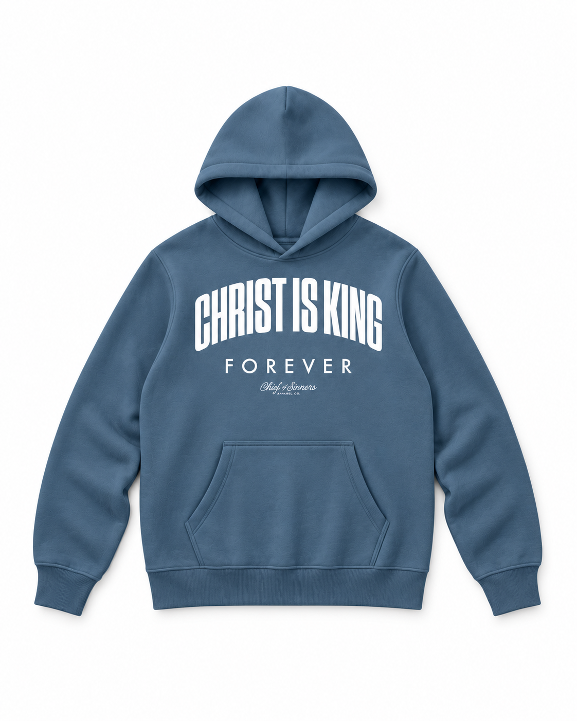 Chief Of Sinners Unisex Fleece Regular Shoulder Hoodie — Haze Blue hoodie, front flatlay