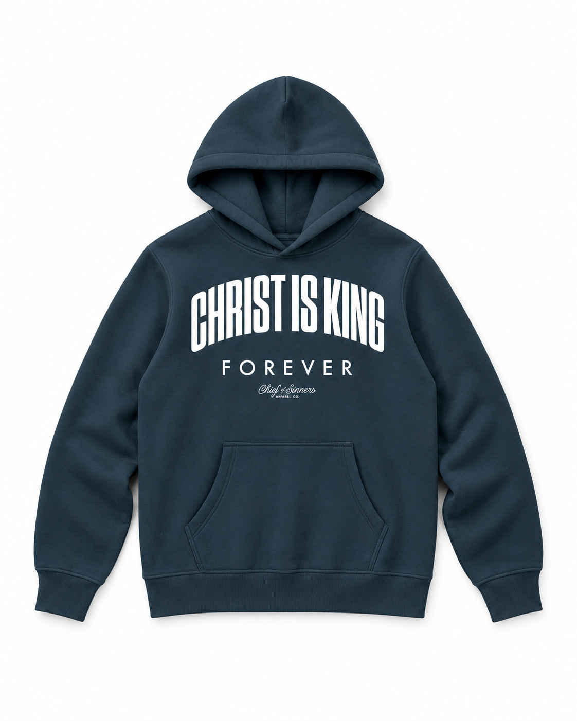 Chief Of Sinners Unisex Fleece Regular Shoulder Hoodie — Navy Blue hoodie, front flatlay