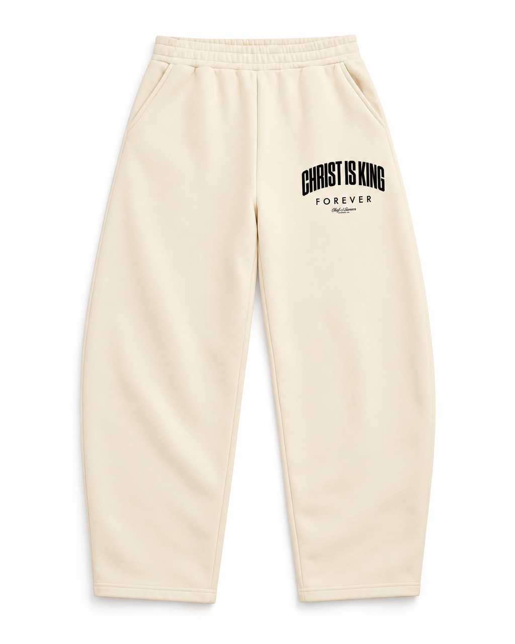 Chief Of Sinners Unisex Barrel Leg Sweatpants — Apricot bottoms, front flatlay