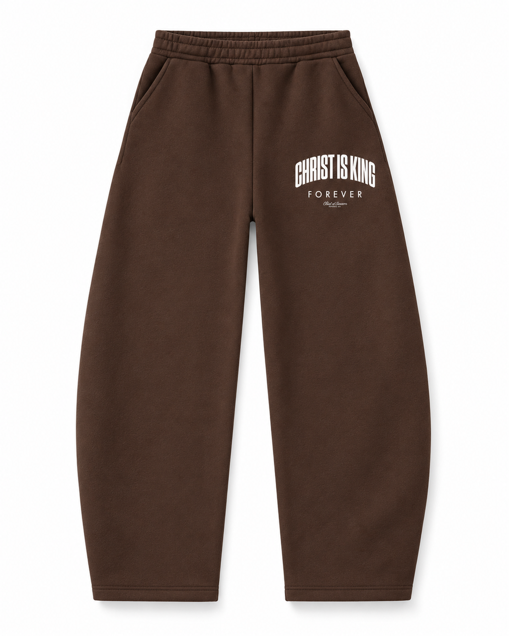 Chief Of Sinners Unisex Barrel Leg Sweatpants — Coffee bottoms, front flatlay