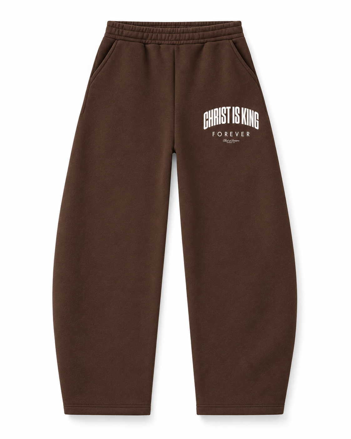 Chief Of Sinners Unisex Barrel Leg Sweatpants — Coffee bottoms, front flatlay