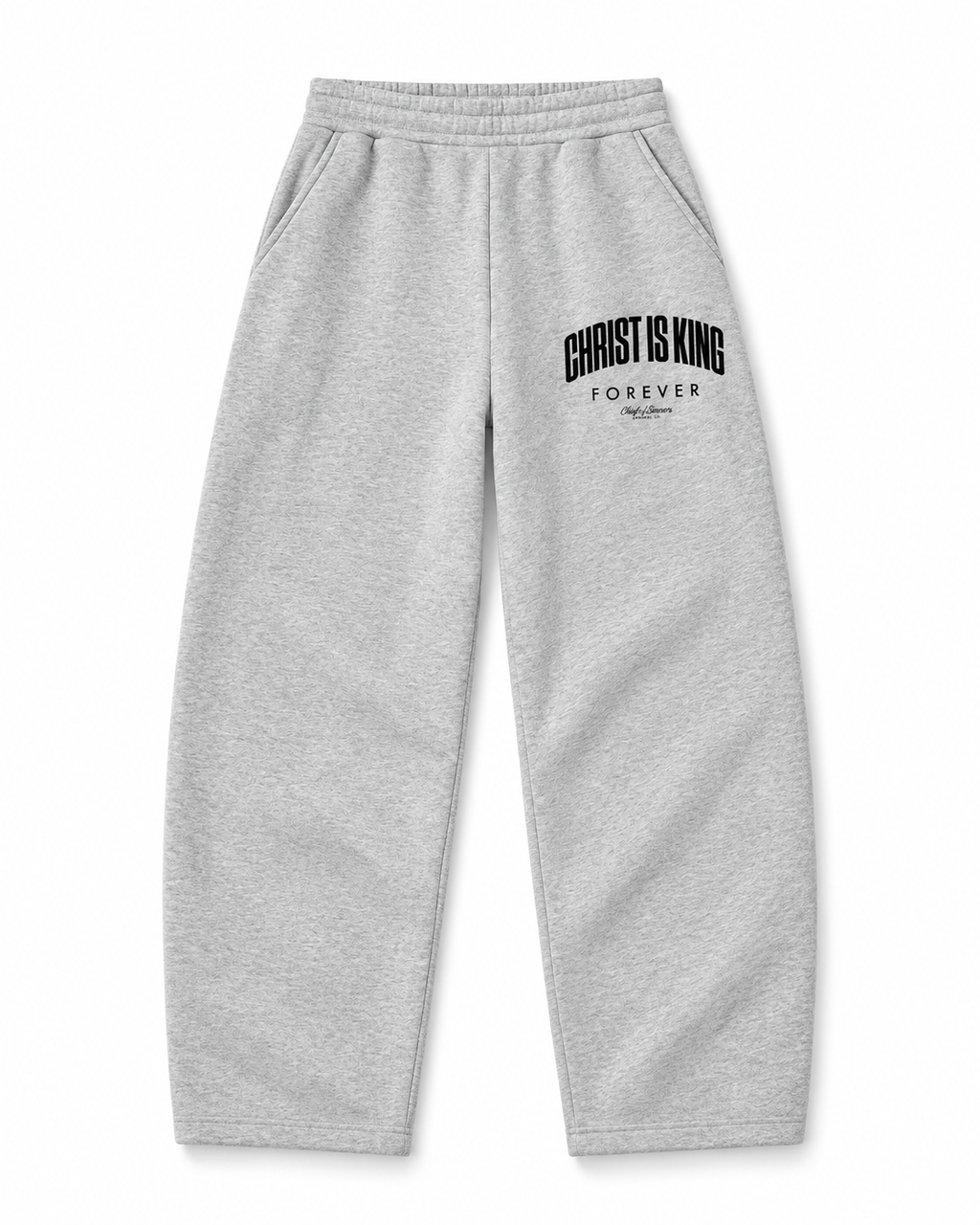 Chief Of Sinners Unisex Barrel Leg Sweatpants — Flower Gray bottoms, front flatlay
