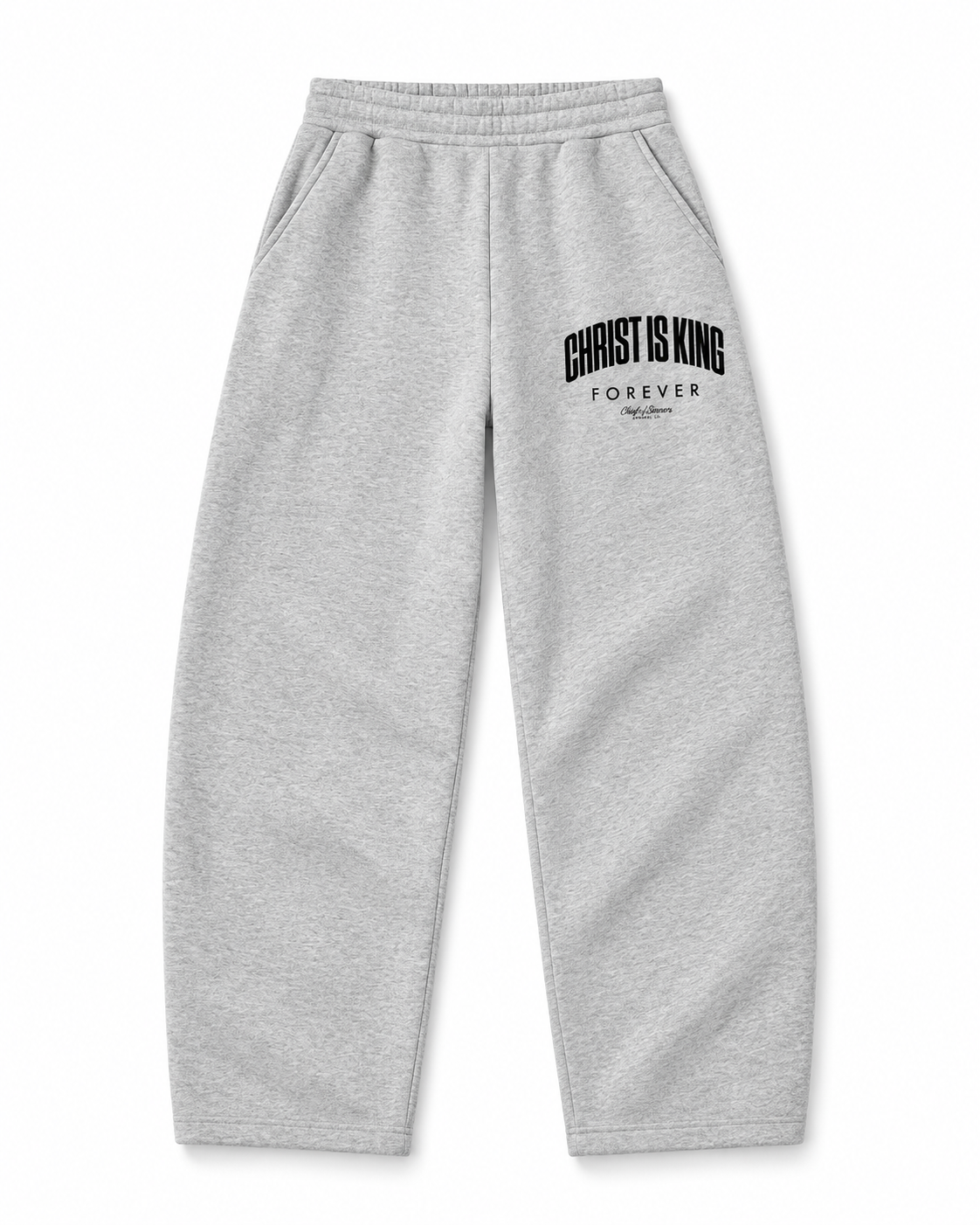 Chief Of Sinners Unisex Barrel Leg Sweatpants — Flower Gray bottoms, front flatlay