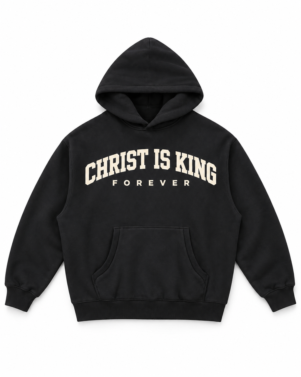 Chief Of Sinners Essential Oversized Boxy Fit Fleece Hoodie — Black hoodie, front flatlay