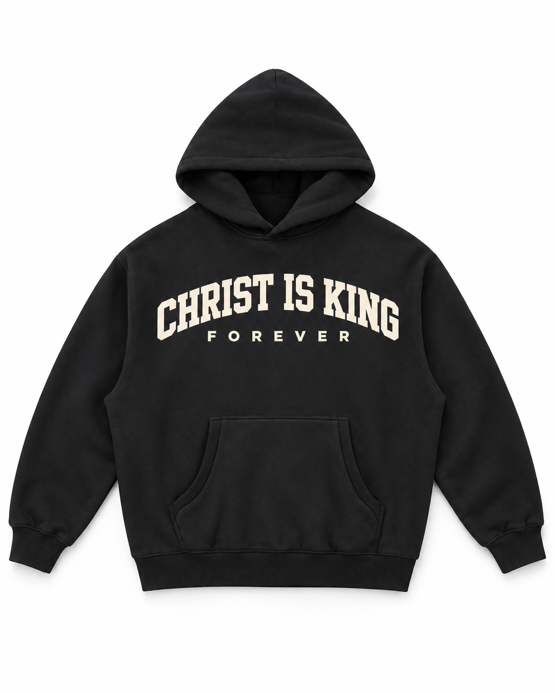 Chief Of Sinners Essential Oversized Boxy Fit Fleece Hoodie — Black hoodie, front flatlay