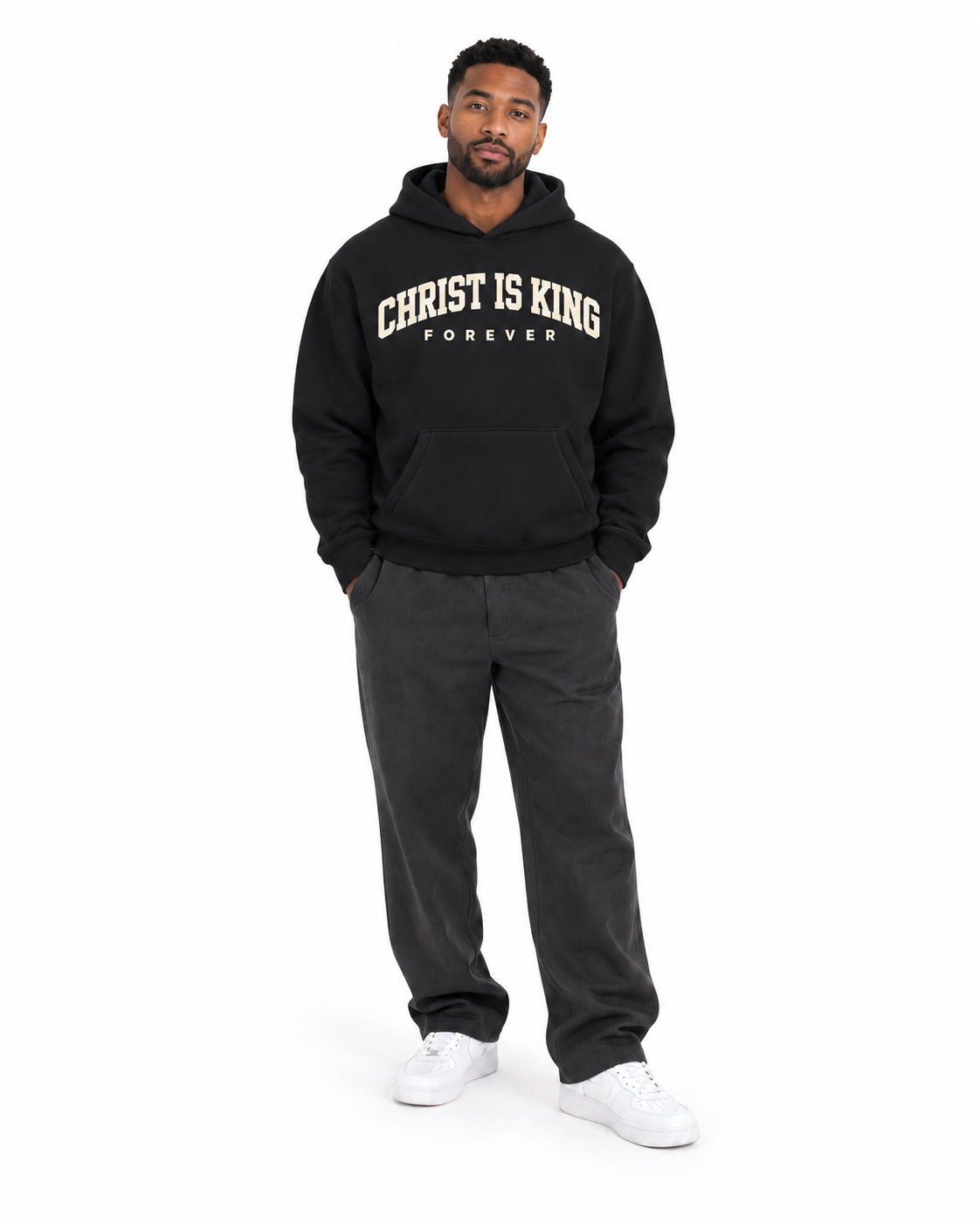 Chief Of Sinners Essential Oversized Boxy Fit Fleece Hoodie — Black hoodie, male front