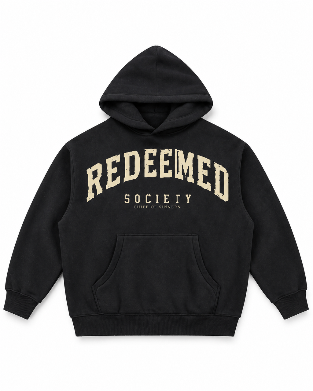 Chief Of Sinners Essential Oversized Boxy Fit Fleece Hoodie — Black hoodie, front flatlay