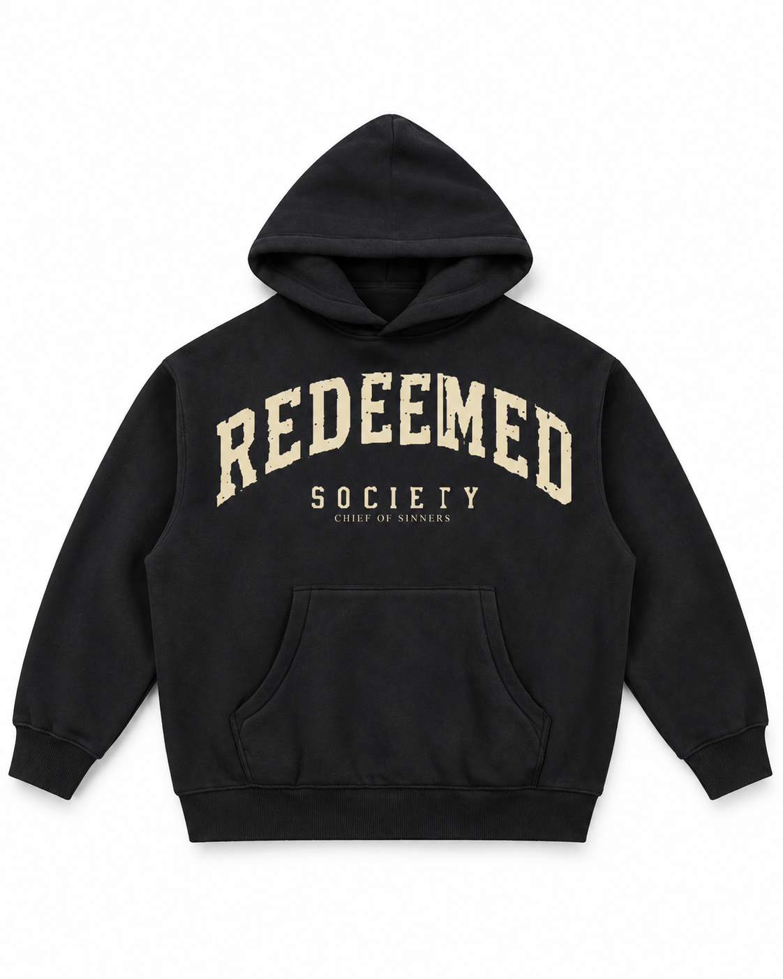 Chief Of Sinners Essential Oversized Boxy Fit Fleece Hoodie — Black hoodie, front flatlay