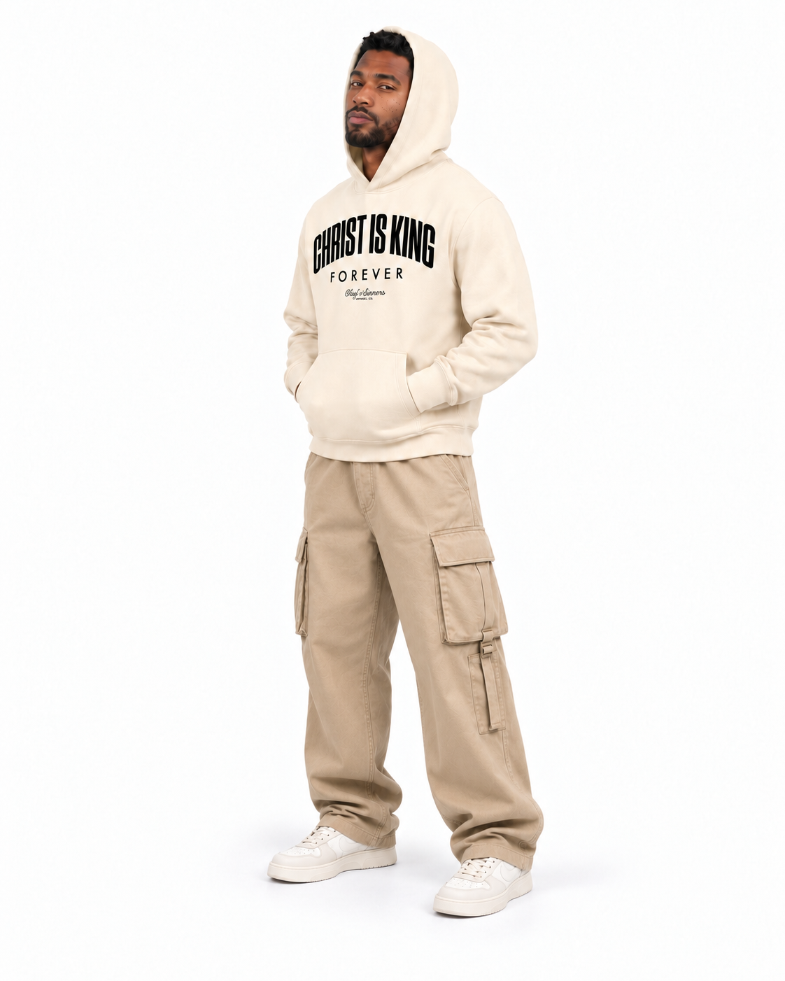 Chief Of Sinners Unisex Fleece Regular Shoulder Hoodie — Apricot hoodie, male three-quarter outfit