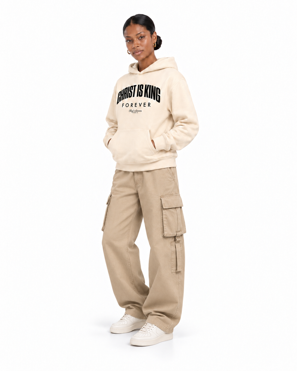Chief Of Sinners Unisex Fleece Regular Shoulder Hoodie — Apricot hoodie, female three-quarter outfit