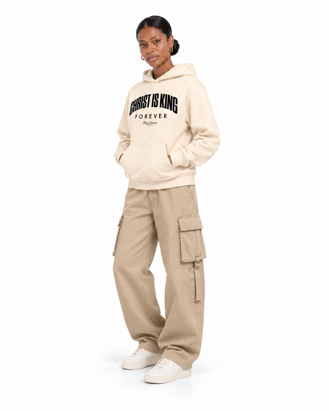 Chief Of Sinners Unisex Fleece Regular Shoulder Hoodie — Apricot hoodie, female three-quarter outfit