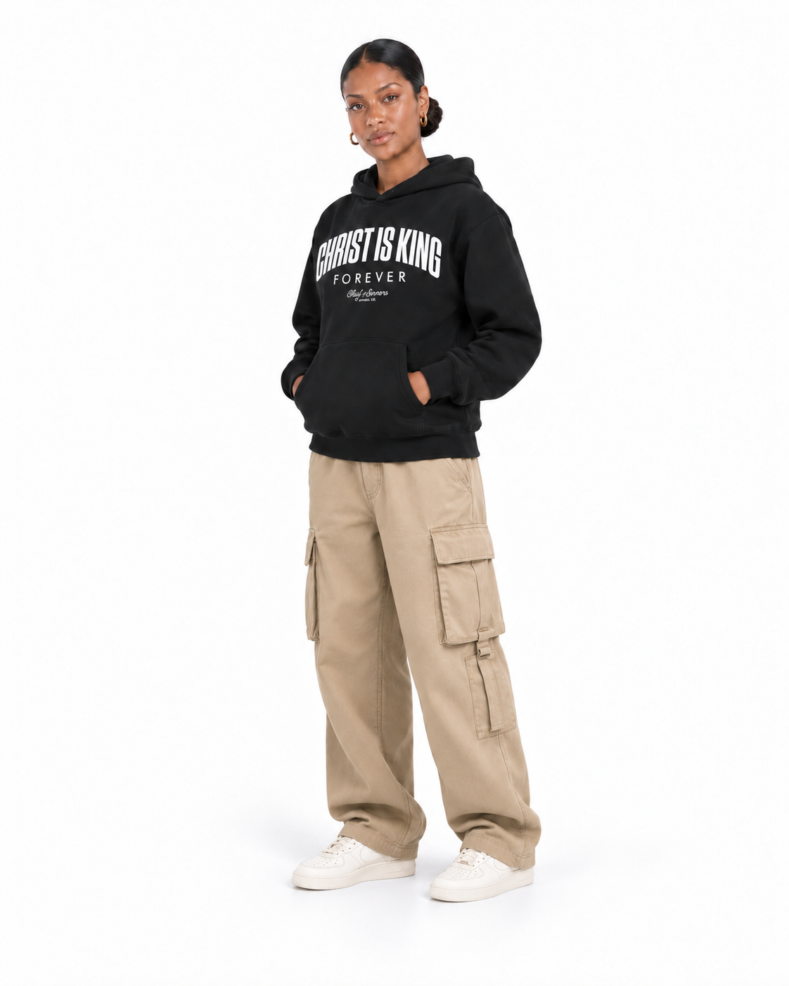 Chief Of Sinners Unisex Fleece Regular Shoulder Hoodie — Black hoodie, female three-quarter outfit