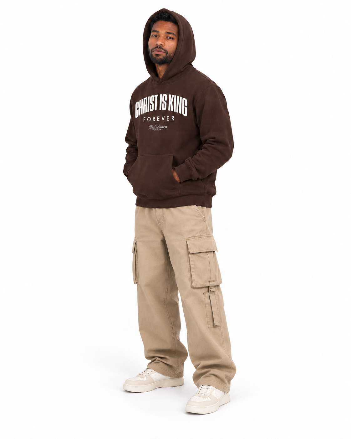 Chief Of Sinners Unisex Fleece Regular Shoulder Hoodie — Coffee hoodie, male three-quarter outfit