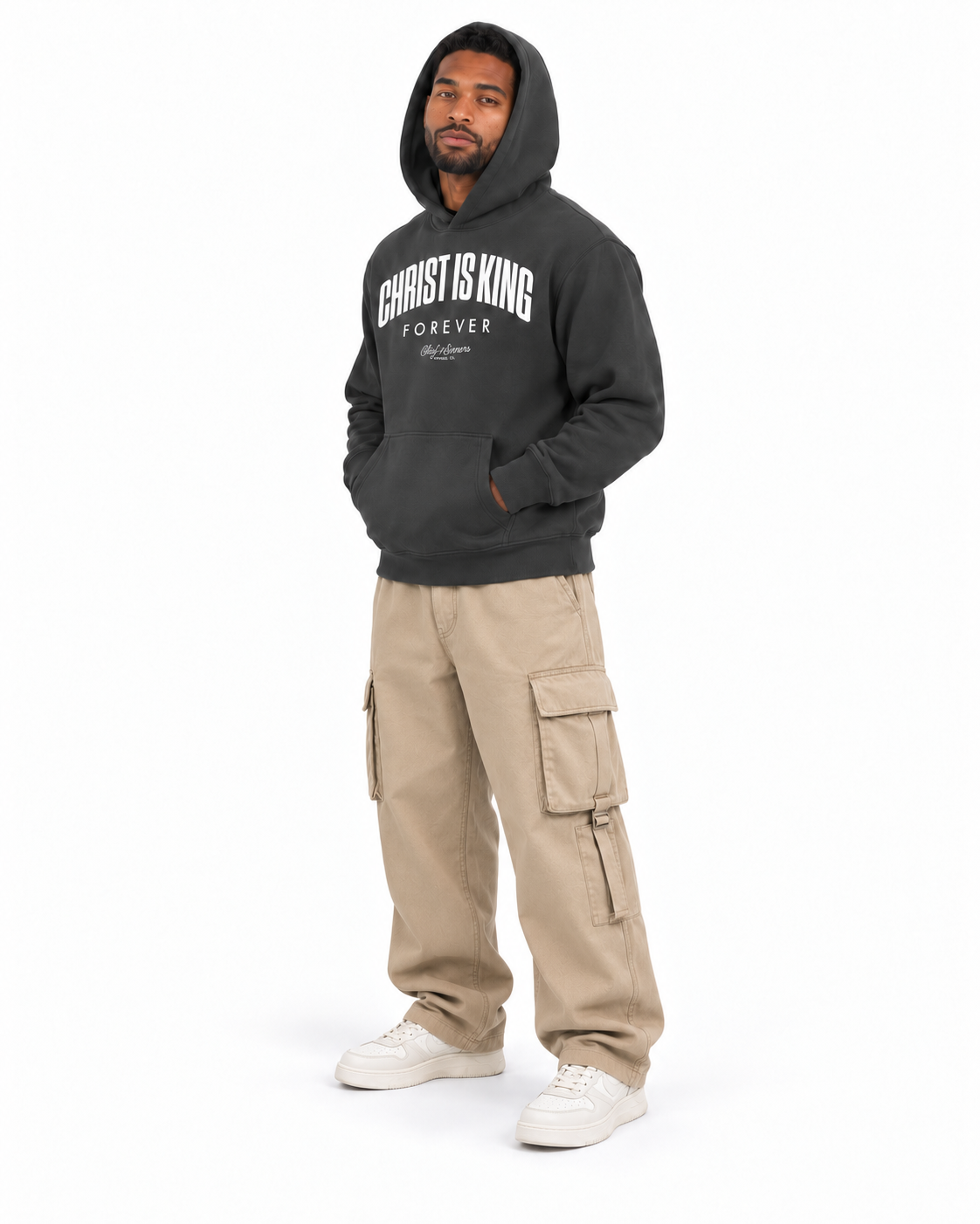 Chief Of Sinners Unisex Fleece Regular Shoulder Hoodie — Dark Gray hoodie, male three-quarter outfit