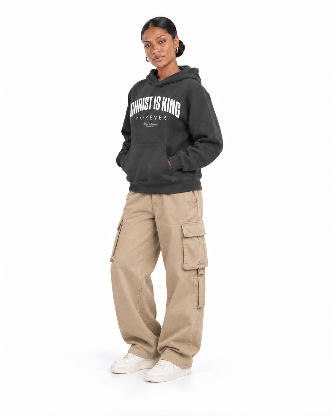 Chief Of Sinners Unisex Fleece Regular Shoulder Hoodie — Dark Gray hoodie, female three-quarter outfit
