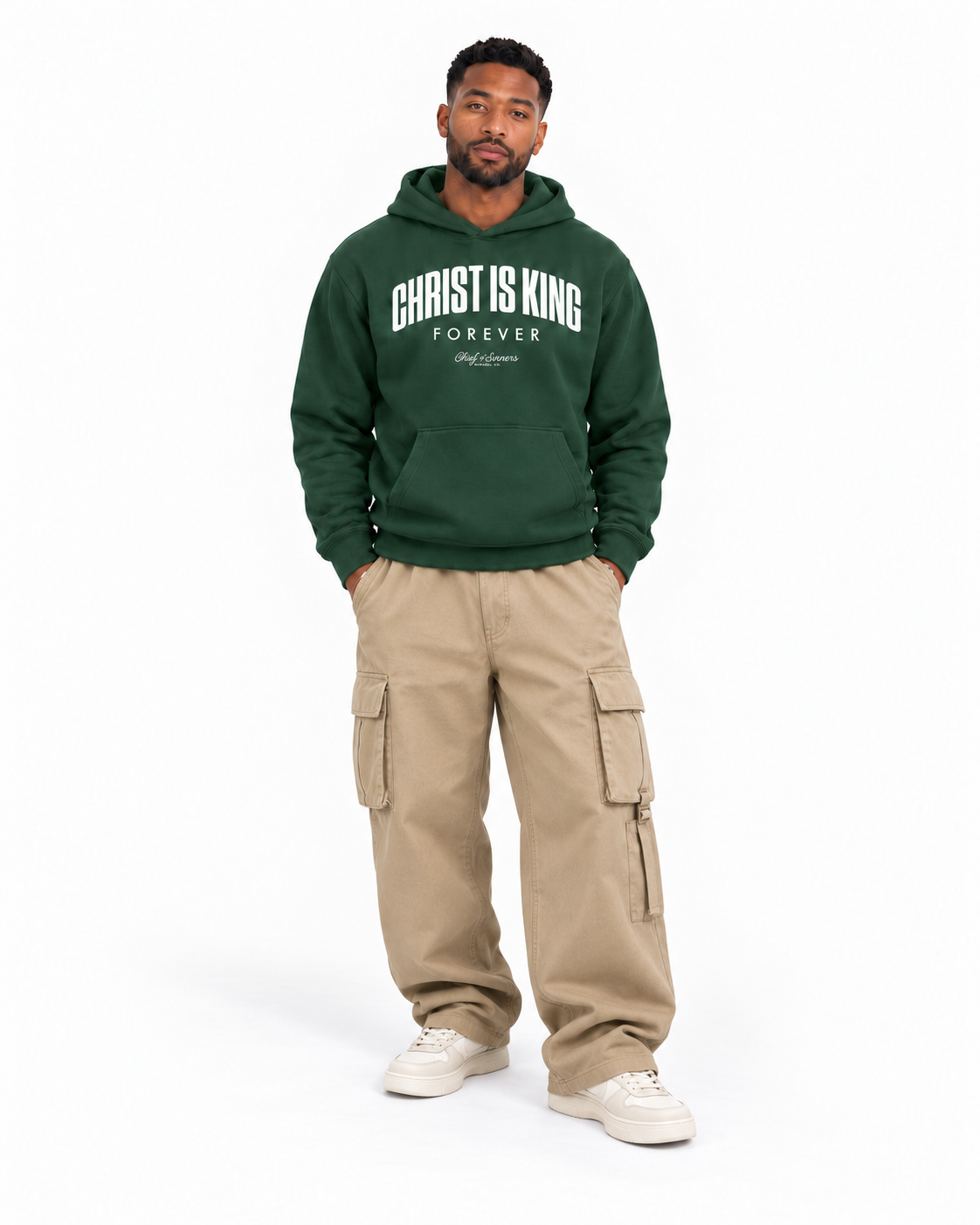 Chief Of Sinners Unisex Fleece Regular Shoulder Hoodie — Dark Green hoodie, male front outfit