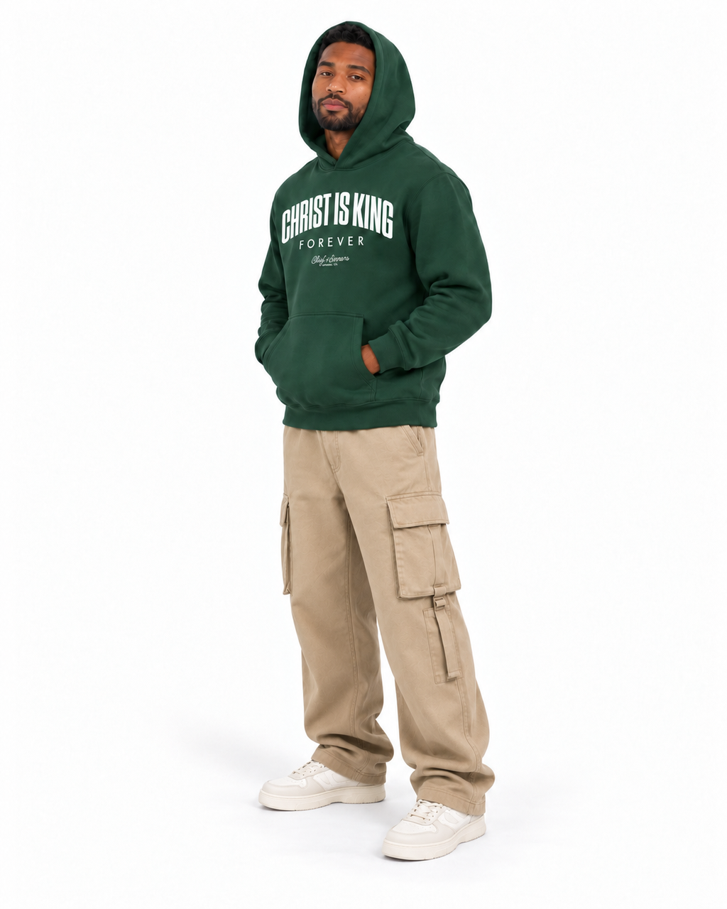 Chief Of Sinners Unisex Fleece Regular Shoulder Hoodie — Dark Green hoodie, male three-quarter outfit