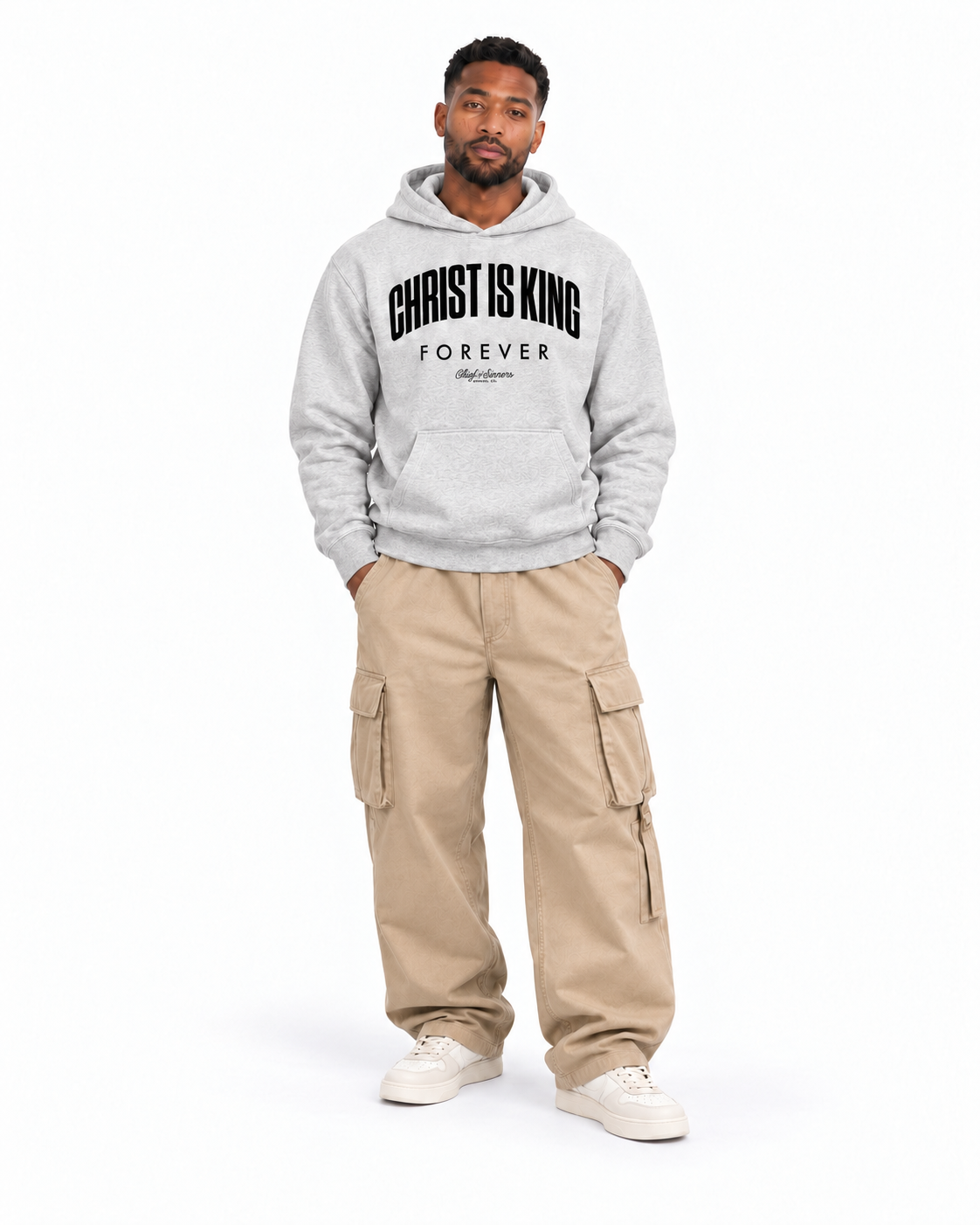 Chief Of Sinners Unisex Fleece Regular Shoulder Hoodie — Flower Gray hoodie, male front outfit