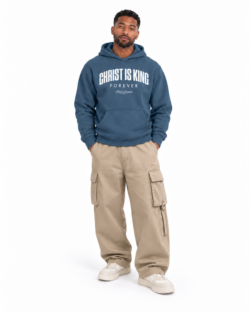Chief Of Sinners Unisex Fleece Regular Shoulder Hoodie — Haze Blue hoodie, male front outfit