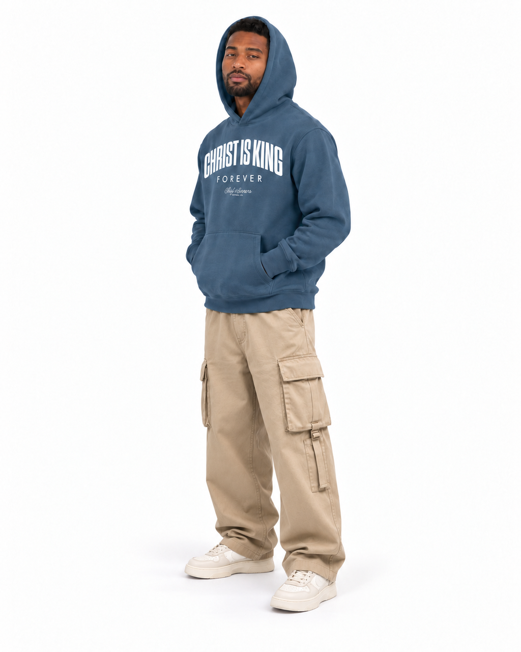 Chief Of Sinners Unisex Fleece Regular Shoulder Hoodie — Haze Blue hoodie, male three-quarter outfit