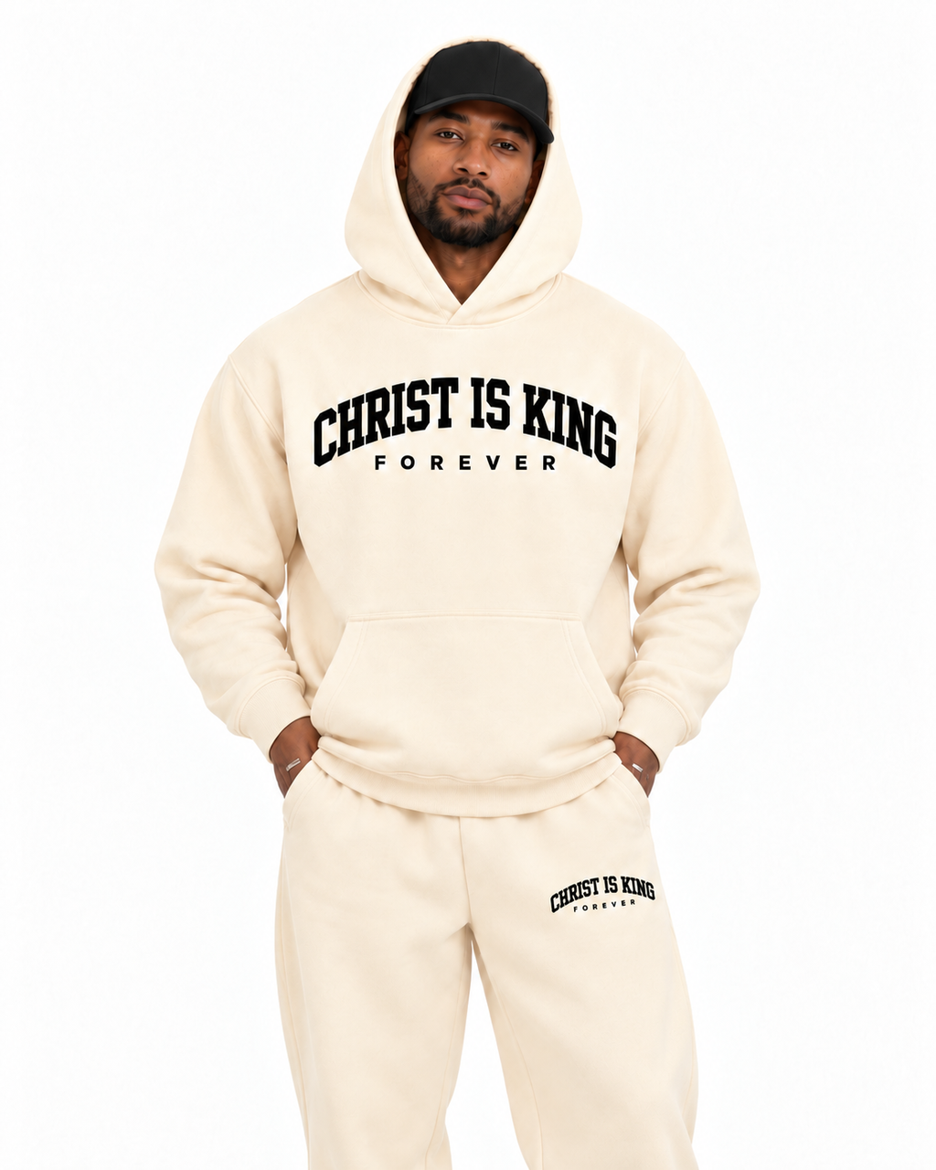 Chief Of Sinners Essential Oversized Boxy Fit Fleece Hoodie — Apricot hoodie, male close-up