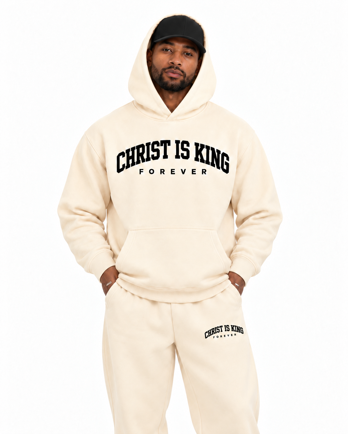Chief Of Sinners Essential Oversized Boxy Fit Fleece Hoodie — Apricot hoodie, male close-up