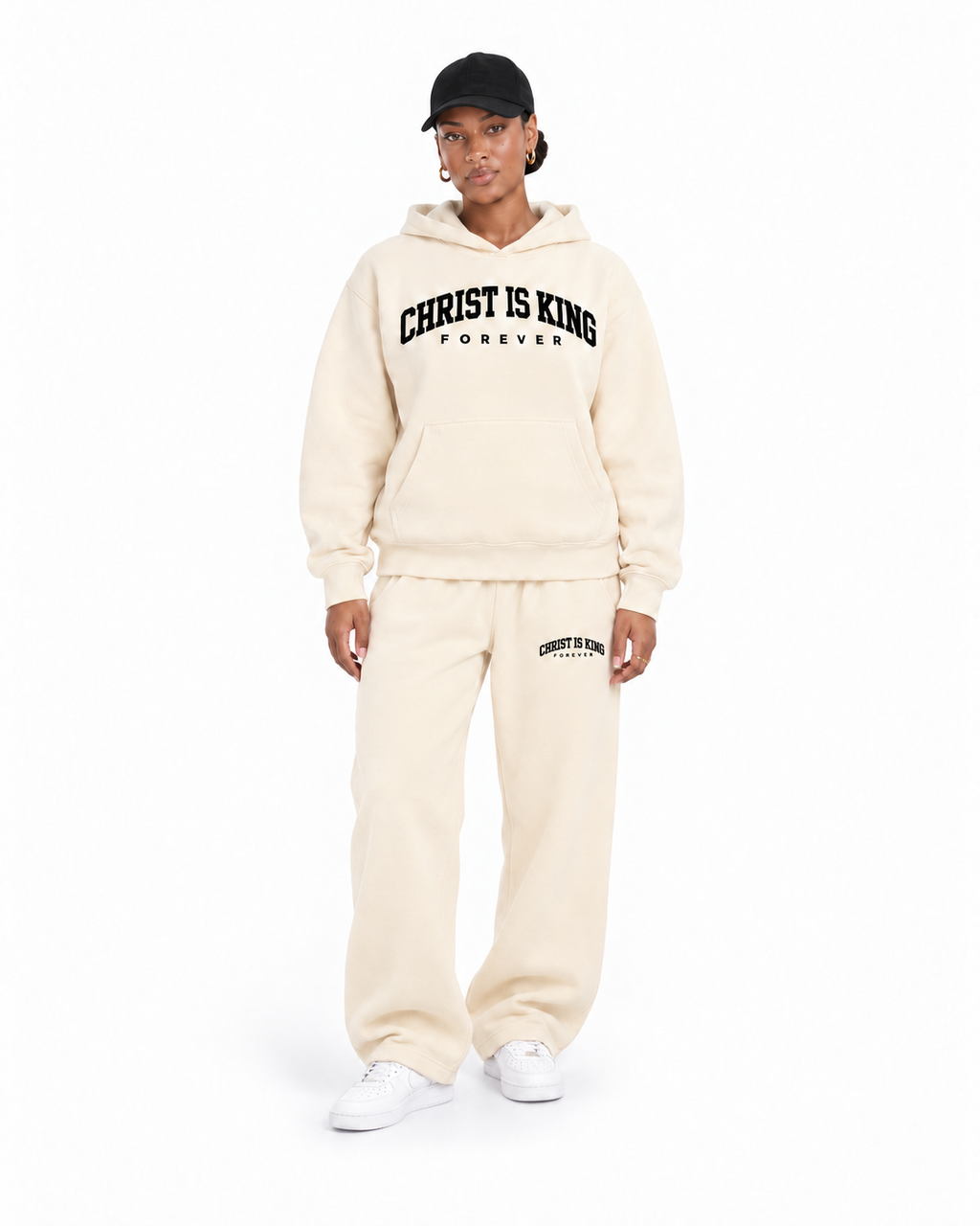 Chief Of Sinners Essential Oversized Boxy Fit Fleece Hoodie — Apricot hoodie, female front outfit