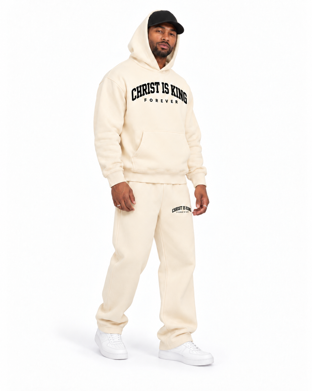 Chief Of Sinners Essential Oversized Boxy Fit Fleece Hoodie — Apricot hoodie, male three-quarter outfit