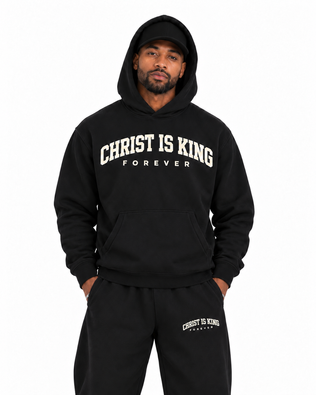 Chief Of Sinners Essential Oversized Boxy Fit Fleece Hoodie — Black hoodie, male close-up