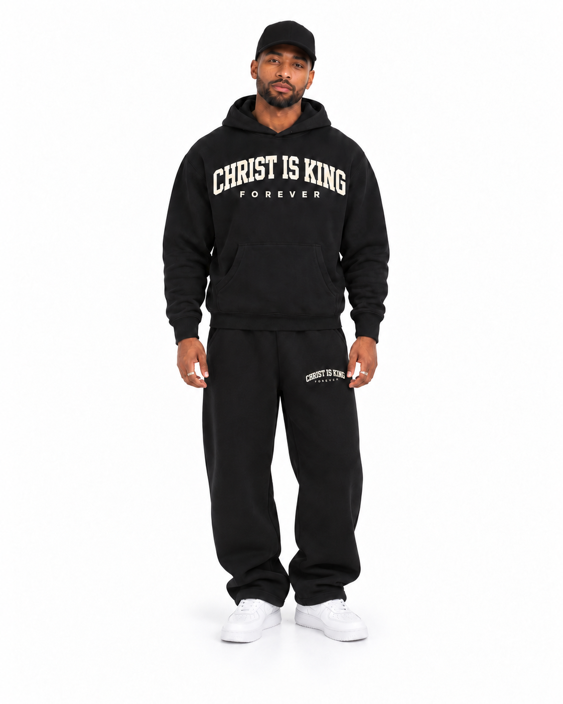 Chief Of Sinners Essential Oversized Boxy Fit Fleece Hoodie — Black hoodie, male front outfit