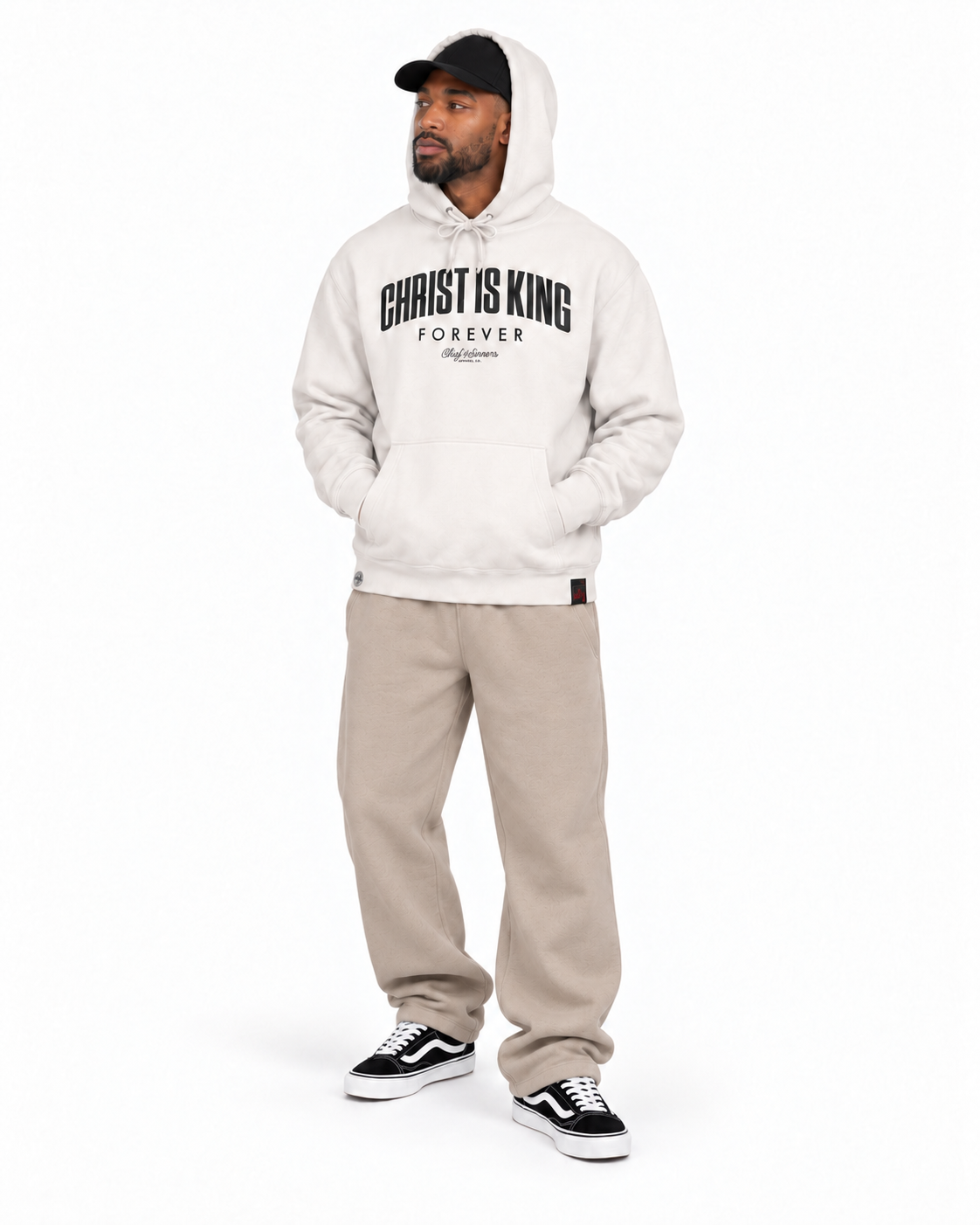 Chief Of Sinners independent pullover hoody — Bone hoodie, male three-quarter outfit