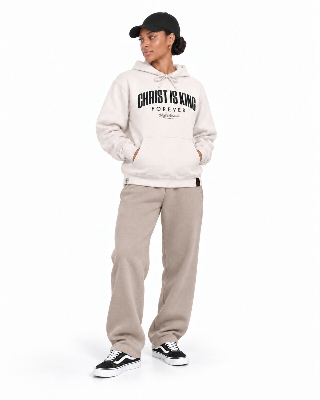 Chief Of Sinners independent pullover hoody — Bone hoodie, female three-quarter outfit