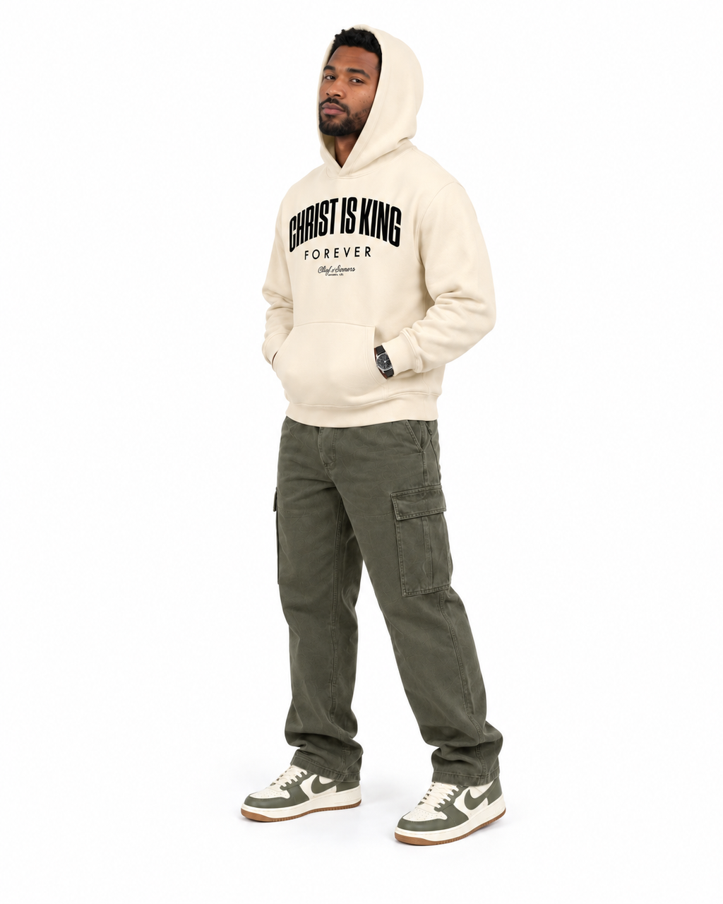 Chief Of Sinners Unisex Fleece Regular Shoulder Hoodie — Apricot hoodie, male three-quarter outfit