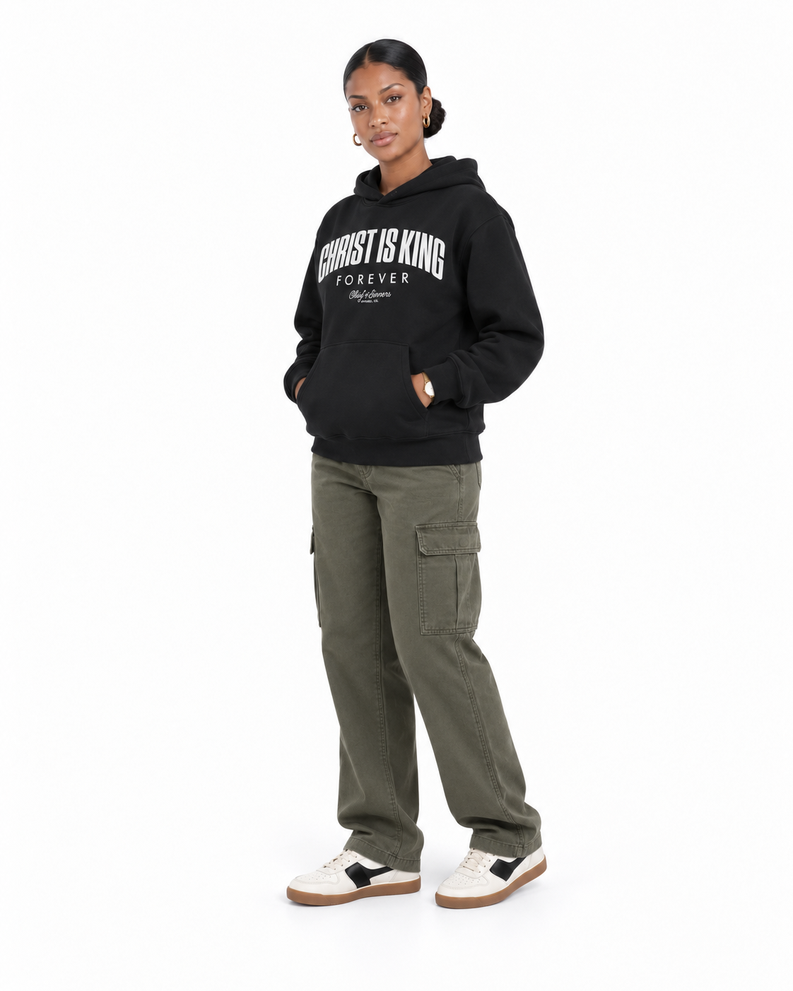 Chief Of Sinners Unisex Fleece Regular Shoulder Hoodie — Black hoodie, female three-quarter outfit