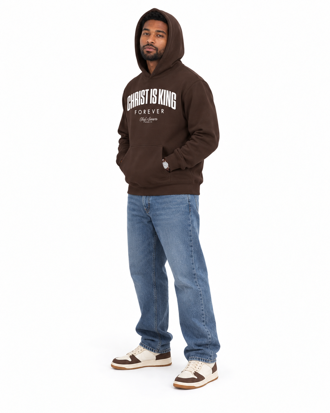 Chief Of Sinners Unisex Fleece Regular Shoulder Hoodie — Coffee hoodie, male three-quarter outfit