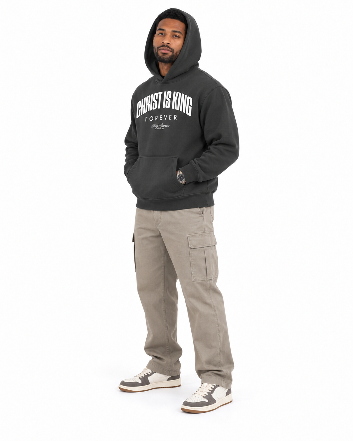 Chief Of Sinners Unisex Fleece Regular Shoulder Hoodie — Dark Gray hoodie, male three-quarter outfit