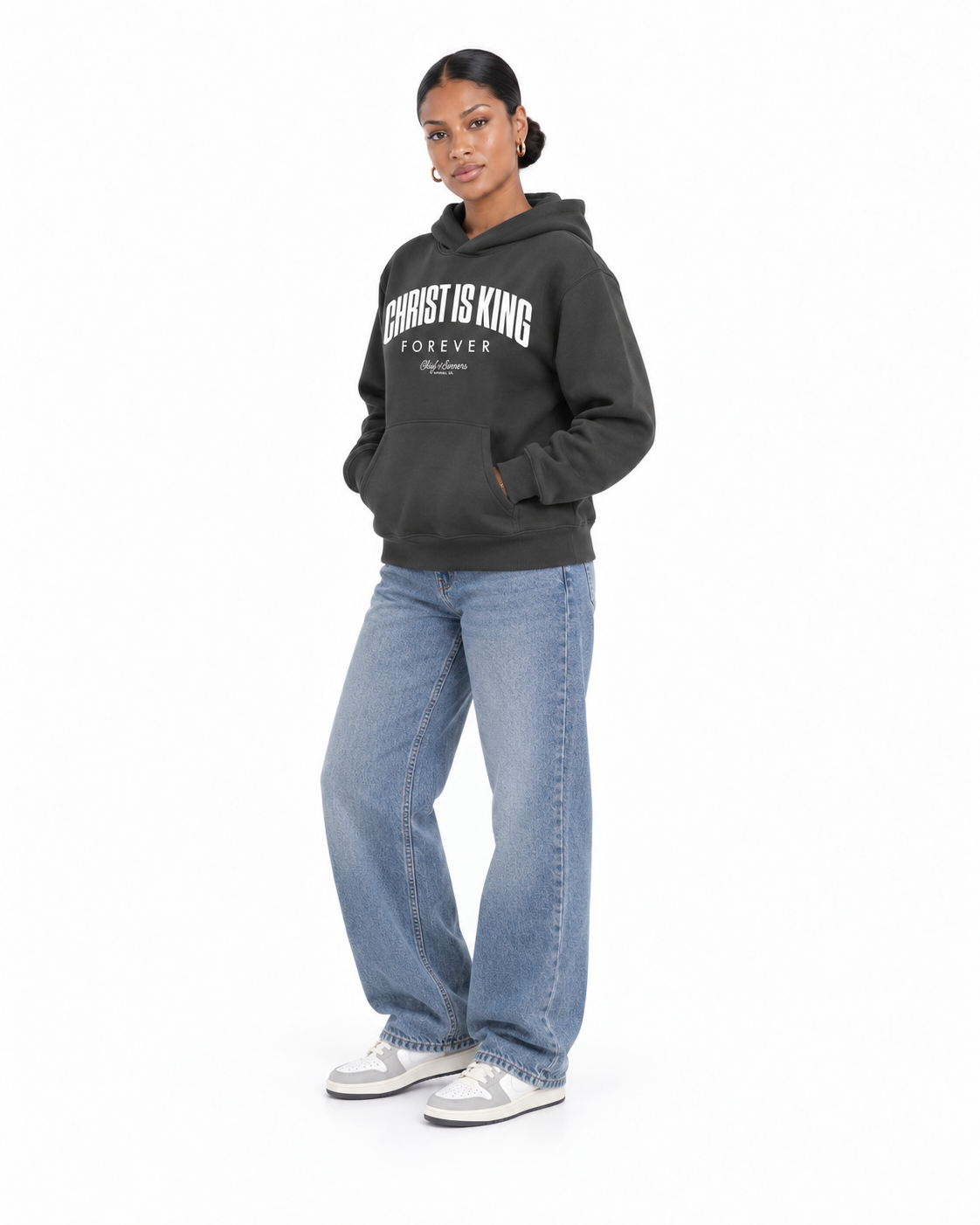 Chief Of Sinners Unisex Fleece Regular Shoulder Hoodie — Dark Gray hoodie, female three-quarter outfit