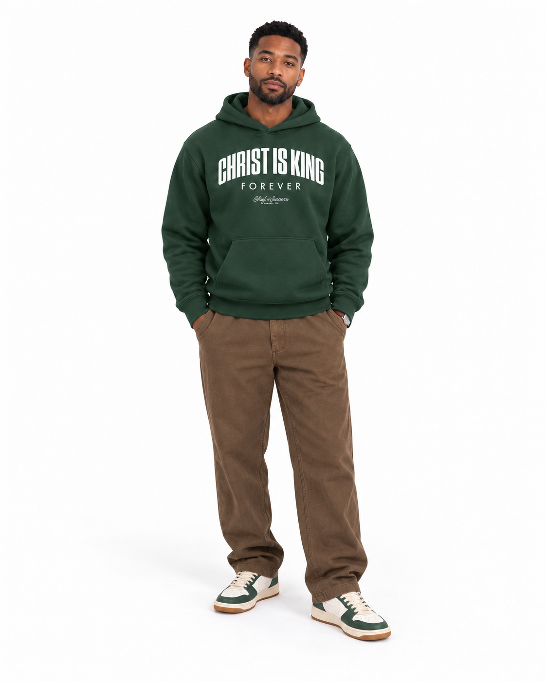 Chief Of Sinners Unisex Fleece Regular Shoulder Hoodie — Dark Green hoodie, male front outfit
