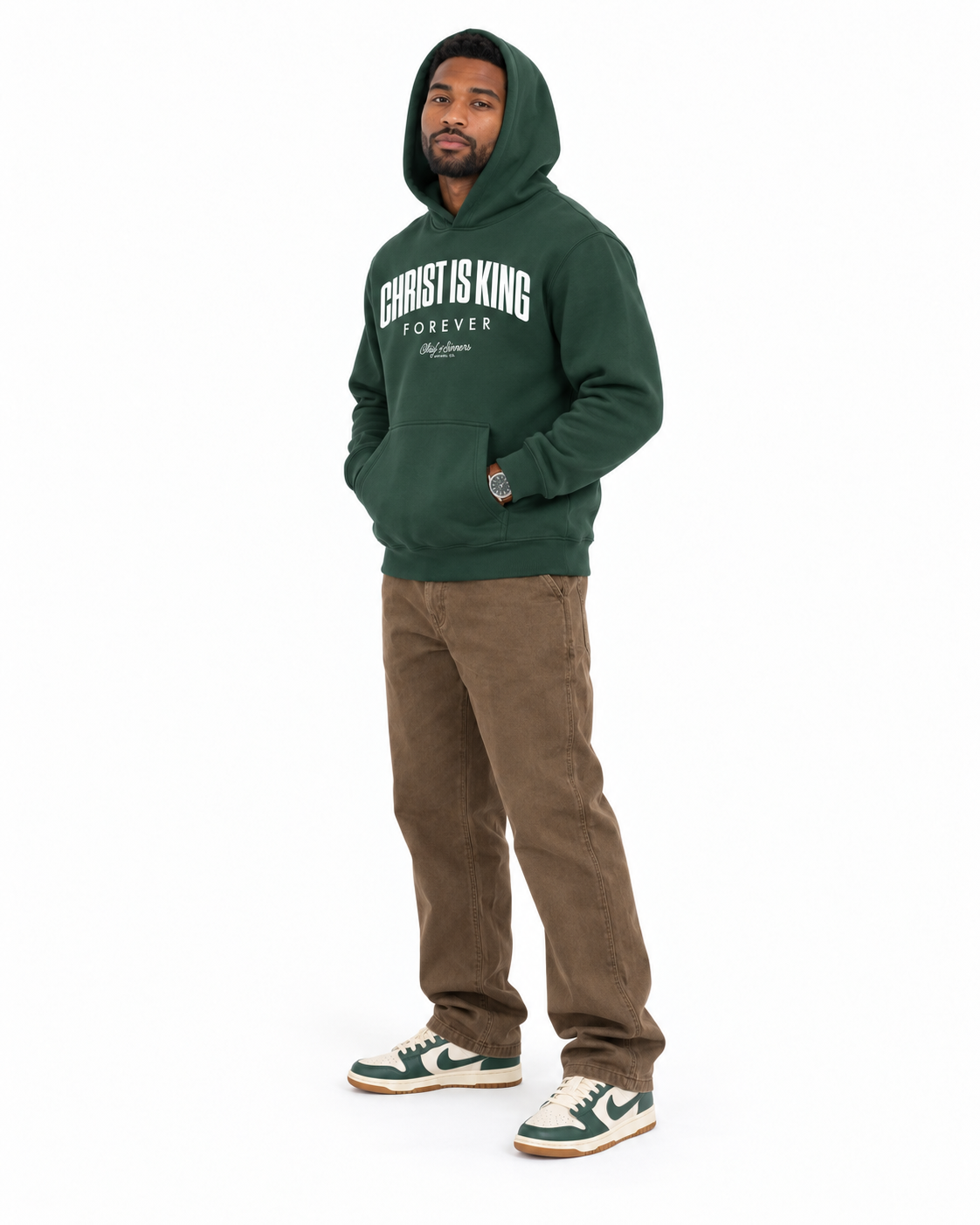 Chief Of Sinners Unisex Fleece Regular Shoulder Hoodie — Dark Green hoodie, male three-quarter outfit