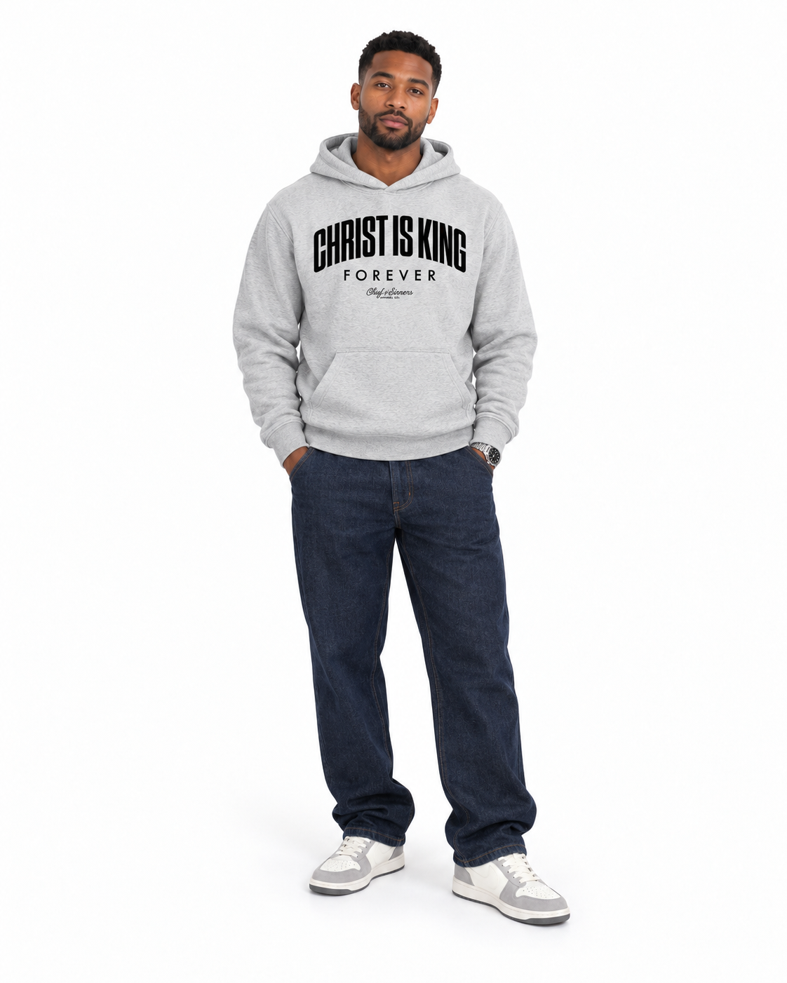 Chief Of Sinners Unisex Fleece Regular Shoulder Hoodie — Flower Gray hoodie, male front outfit