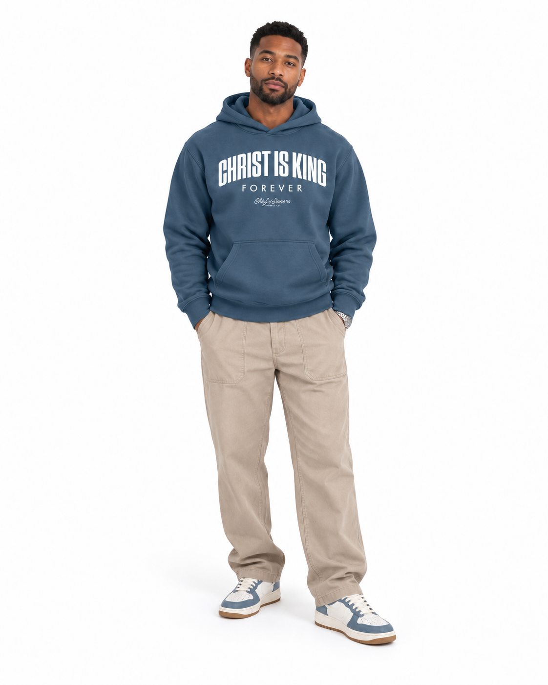 Chief Of Sinners Unisex Fleece Regular Shoulder Hoodie — Haze Blue hoodie, male front outfit
