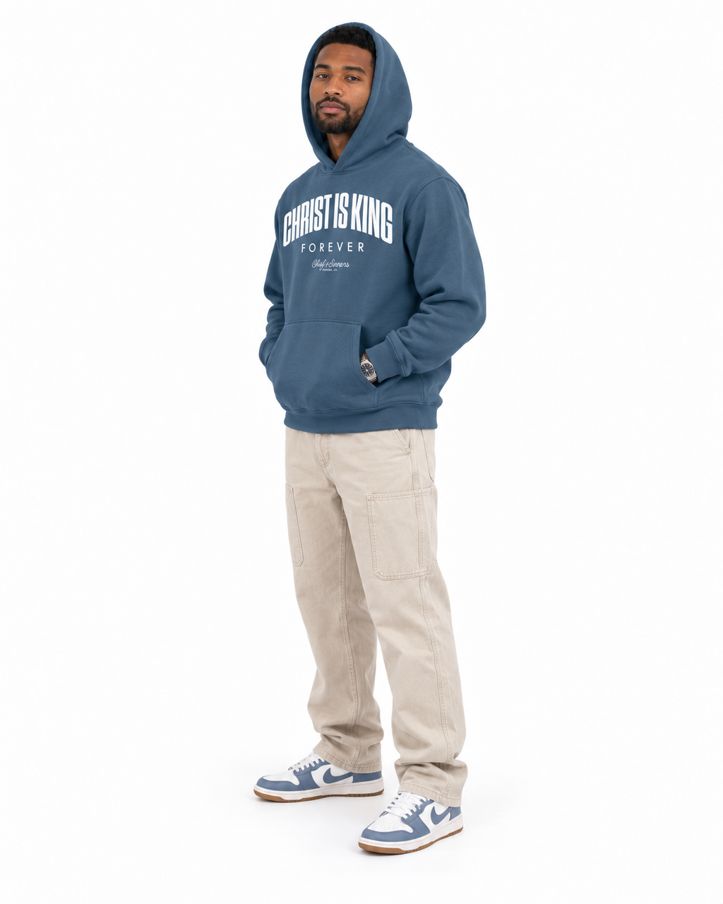 Chief Of Sinners Unisex Fleece Regular Shoulder Hoodie — Haze Blue hoodie, male three-quarter outfit