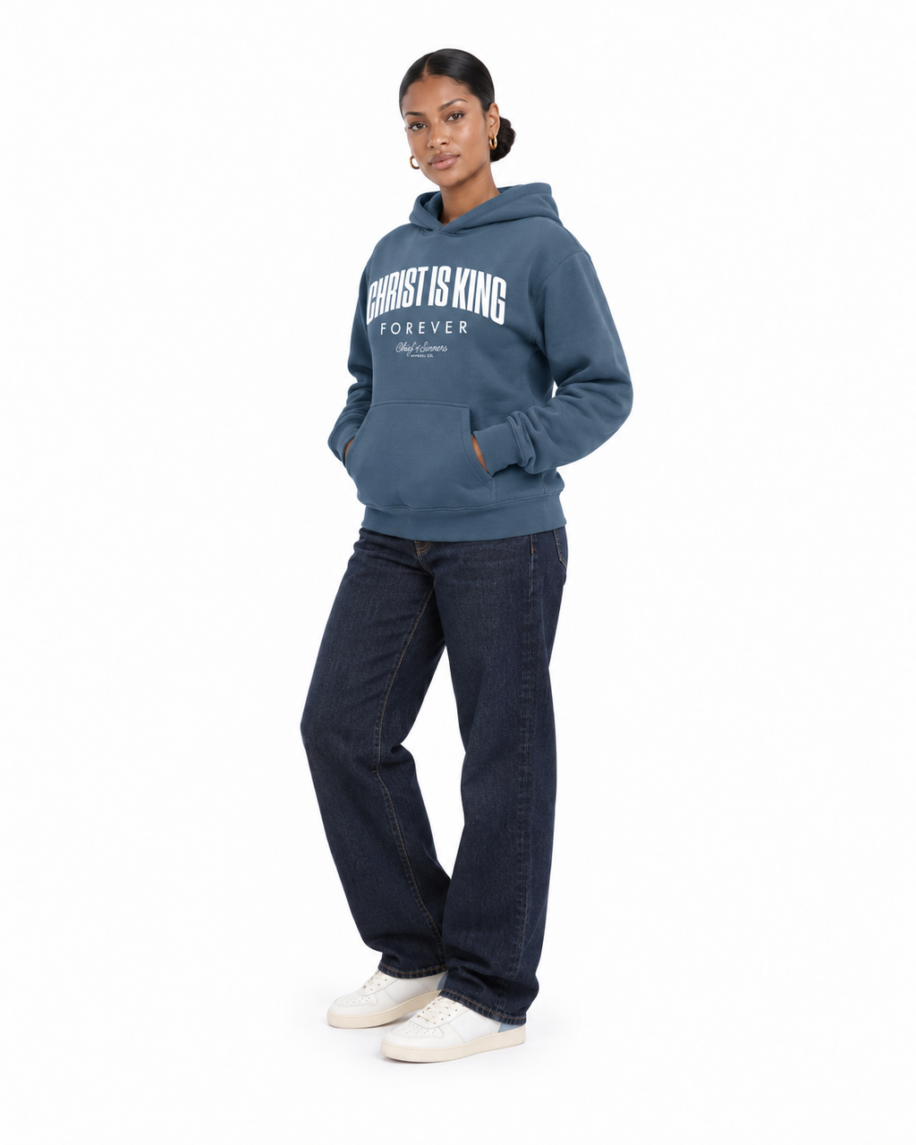 Chief Of Sinners Unisex Fleece Regular Shoulder Hoodie — Haze Blue hoodie, female three-quarter outfit
