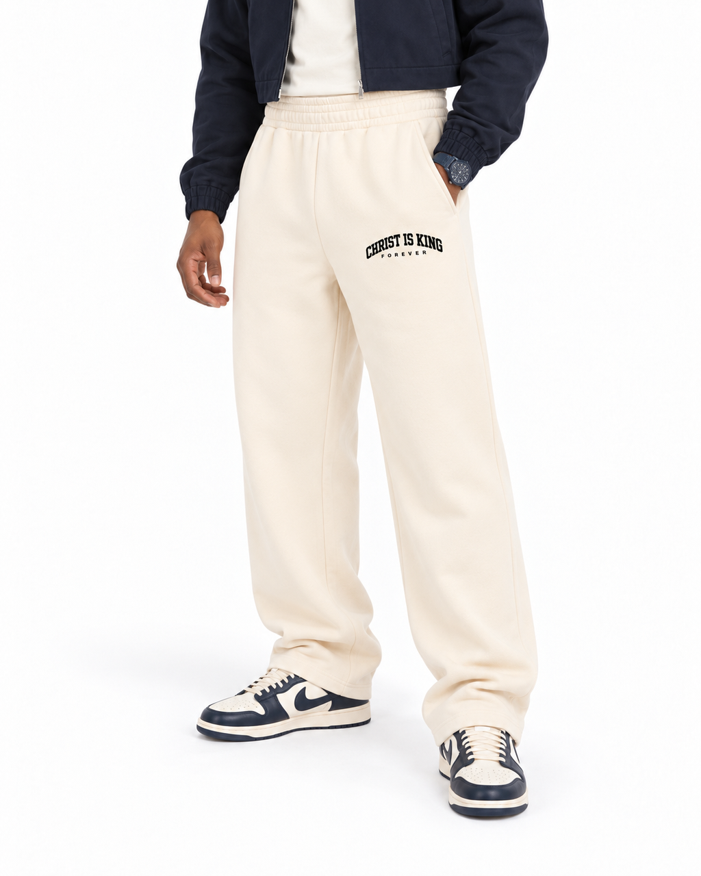Chief Of Sinners Essential Oversized Boxy Fit Fleece Hoodie — Apricot bottoms, male fit detail